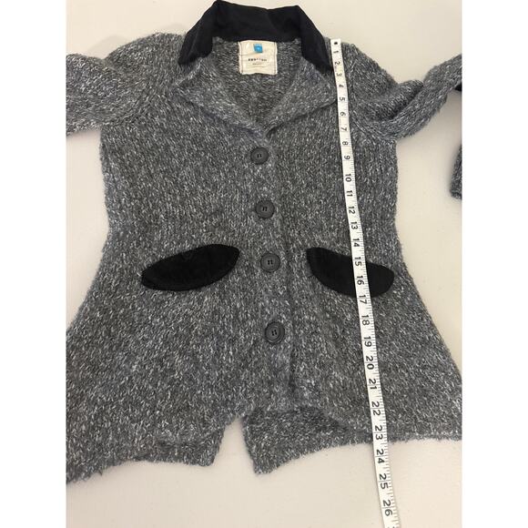 Anthropologie Sparrow Black Velvet Corduroy Trim Elbow Patch Gray Wool Cardigan - Picture 6 of 6